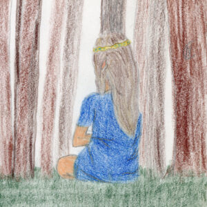 Colored pencil drawing "Alone in the Forest" by Niko Casados