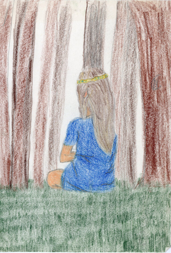 Colored pencil drawing "Alone in the Forest" by Niko Casados