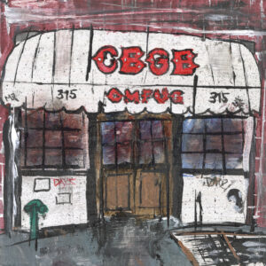 CBGB, NYC mixed media painting on 8"x8" wood panel