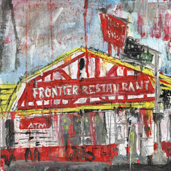 The Frontier Albuquerque, NM mixed media painting on 8"x8" wood panel