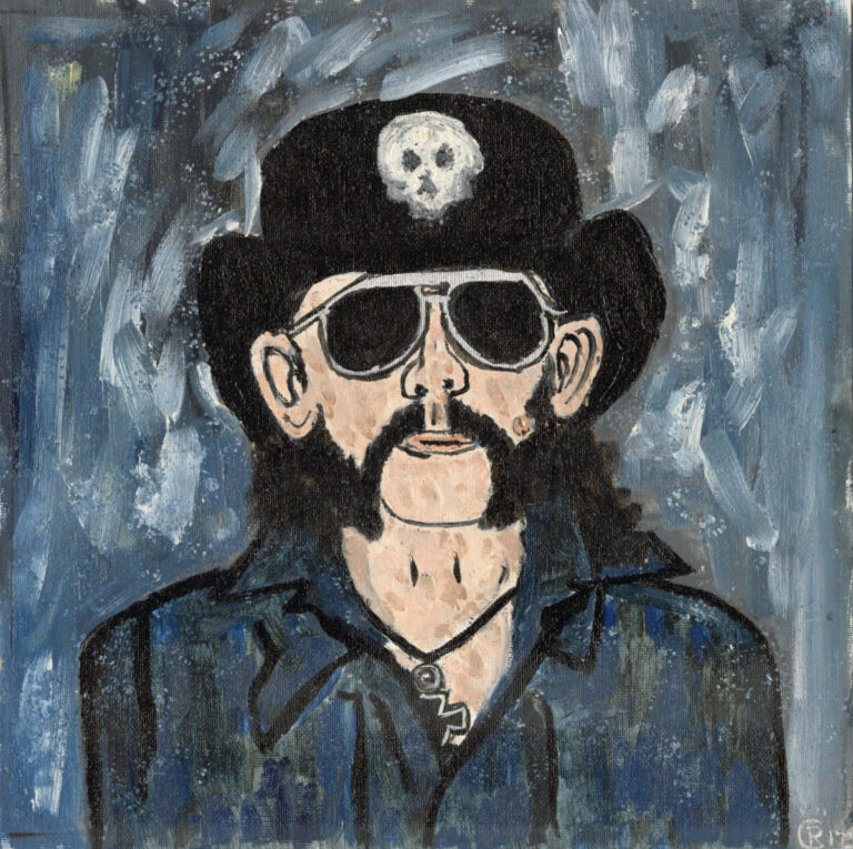 Lemmy Kilmister oil painting on 12"x12" canvas board by Rick Casados