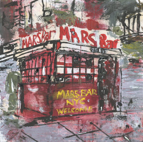 Mars Bar, NYC mixed media painting on 8"x8" wood panel by Rick Casados