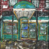 Odessa Cafe / Bar, NYC mixed media painting on 8"x8" wood panel by Rick Casados